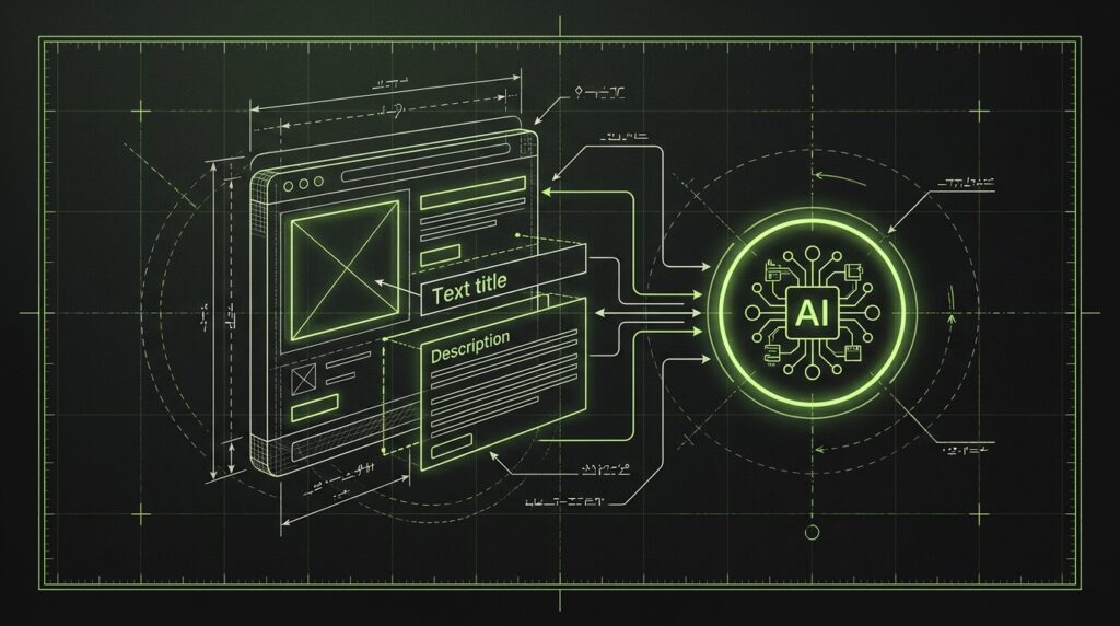 A blueprint schematic showing data flowing from a Shopify product page to the ChatGPT interface.