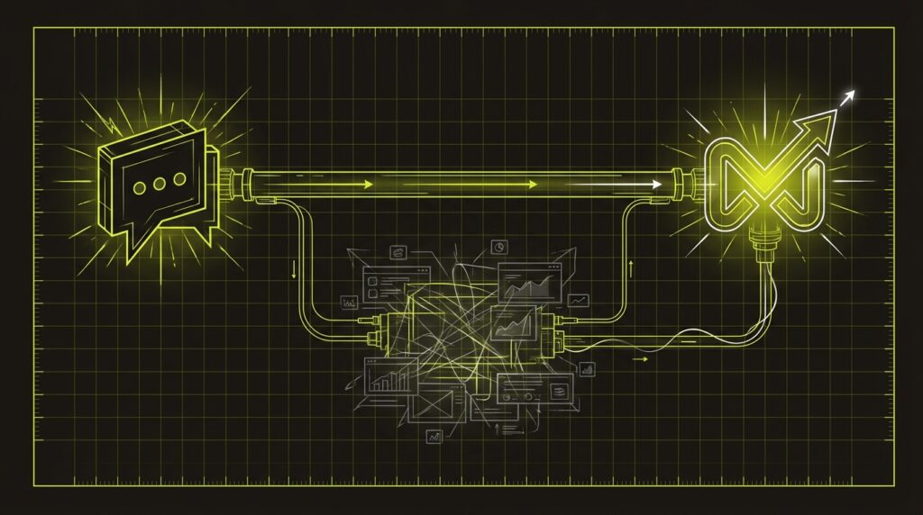 A blueprint diagram illustrating a direct connection from an AI chat interface to the Meta Ads platform.