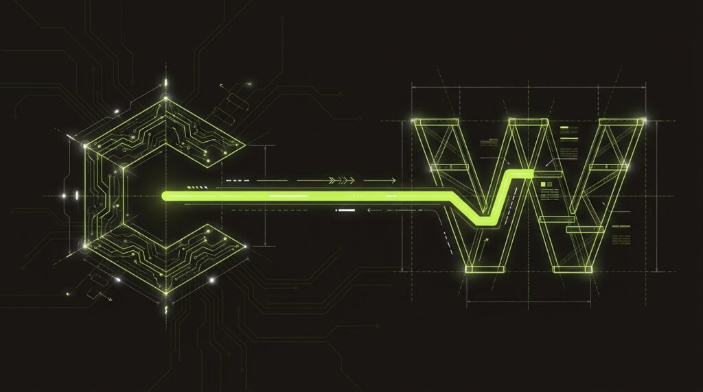 A diagram showing the Claude AI logo directly connecting to the Webflow logo, representing their native integration.